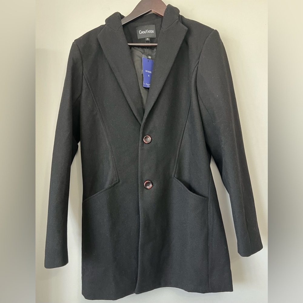 NWT Chouyatou Wool Blend Jacket Mens Small Coat Dressy Winter Black Classic